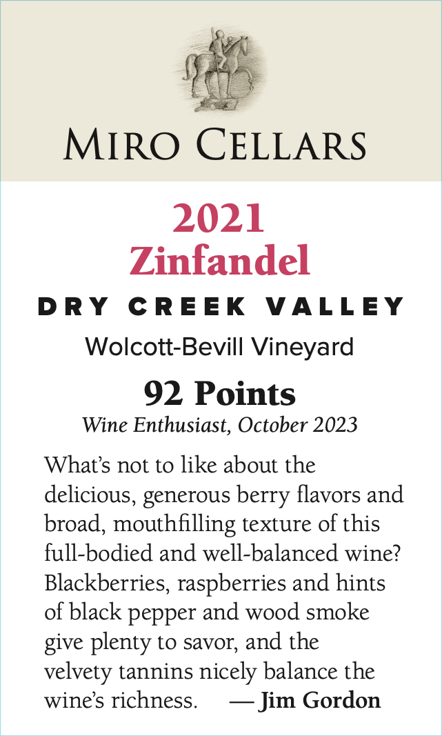 2021 Miro Cellars Zinfandel shelf talker