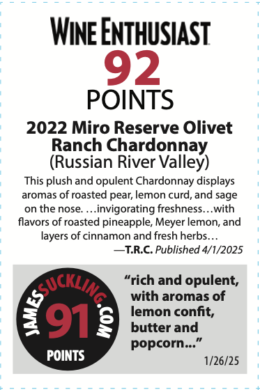 92 Points for 2023 Miro Chardonnay